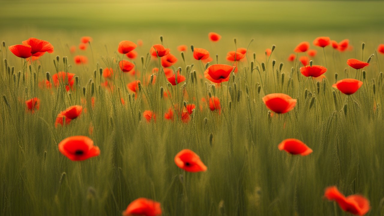 Vibrant Red Poppies in a Green Field