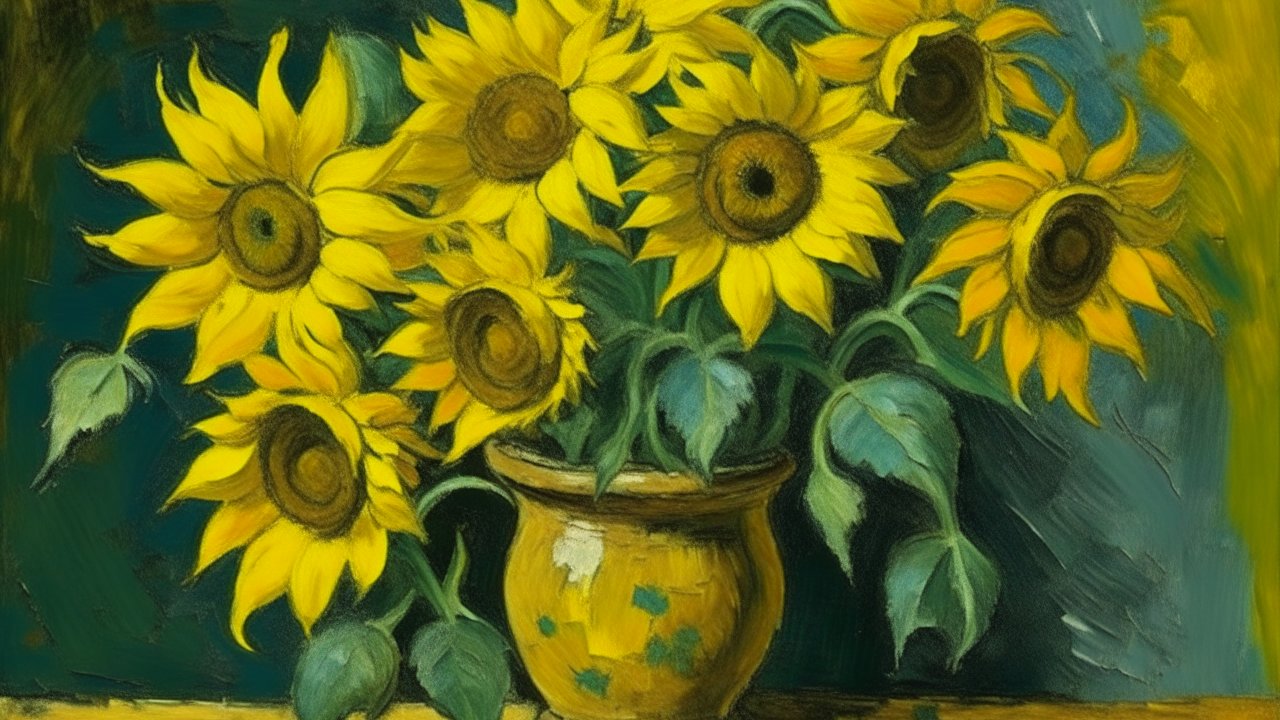 Vibrant Sunflowers in a Rustic Pot