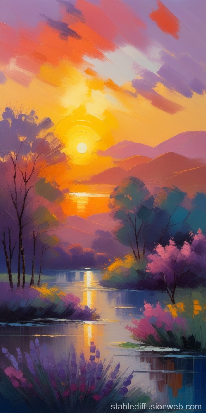 Vibrant Sunset Over Serene River Landscape