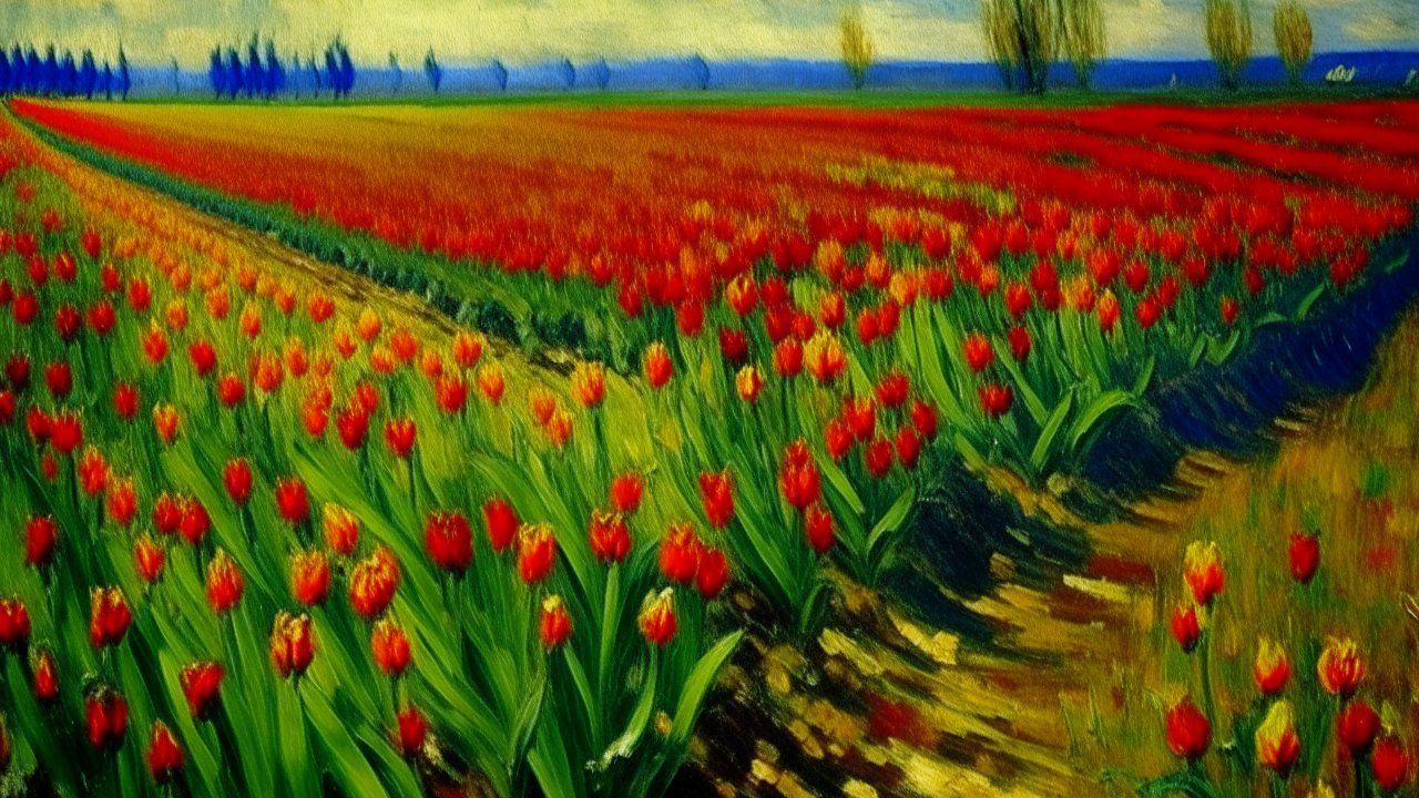 Vibrant Tulip Field in Van Gogh Style