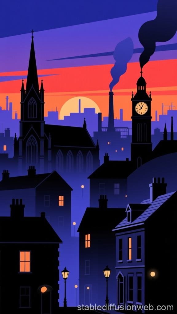 Victorian City Silhouette at Sunset