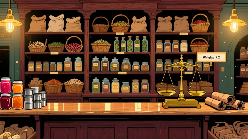 Victorian Era Grocery Stall Interior Illustration