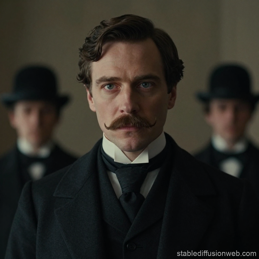 Victorian Gentleman with Distinctive Mustache and Attendants