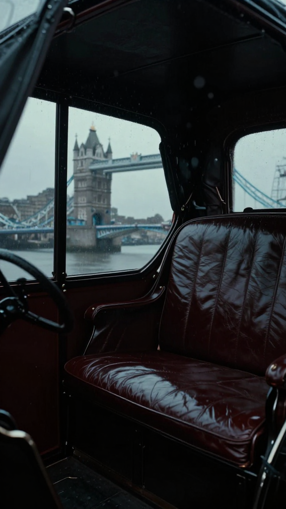 Victorian London Carriage Interior with Tower Bridge View