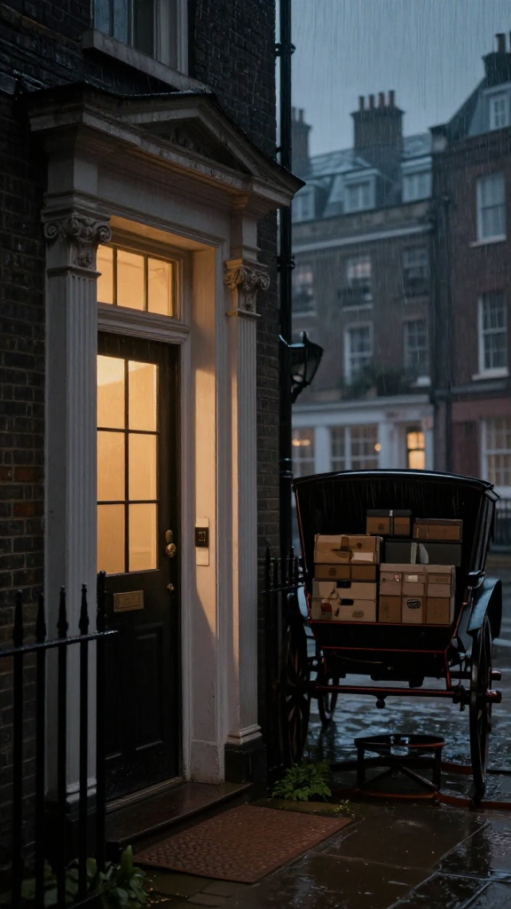 Victorian London Rainy Street with Horse-Drawn Carriage