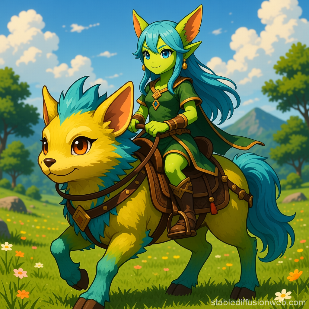 Viera Character Riding a Cute Fantasy Creature