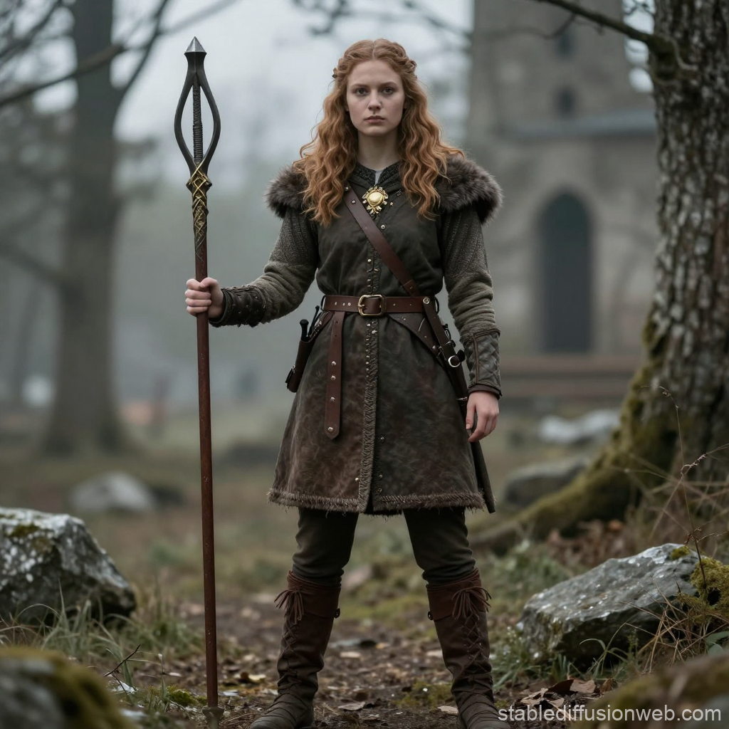 Viking Woman Warrior in Medieval Forest Setting