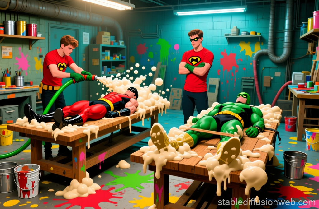 Villains Captured and Foamed in a Colorful Trap Scene