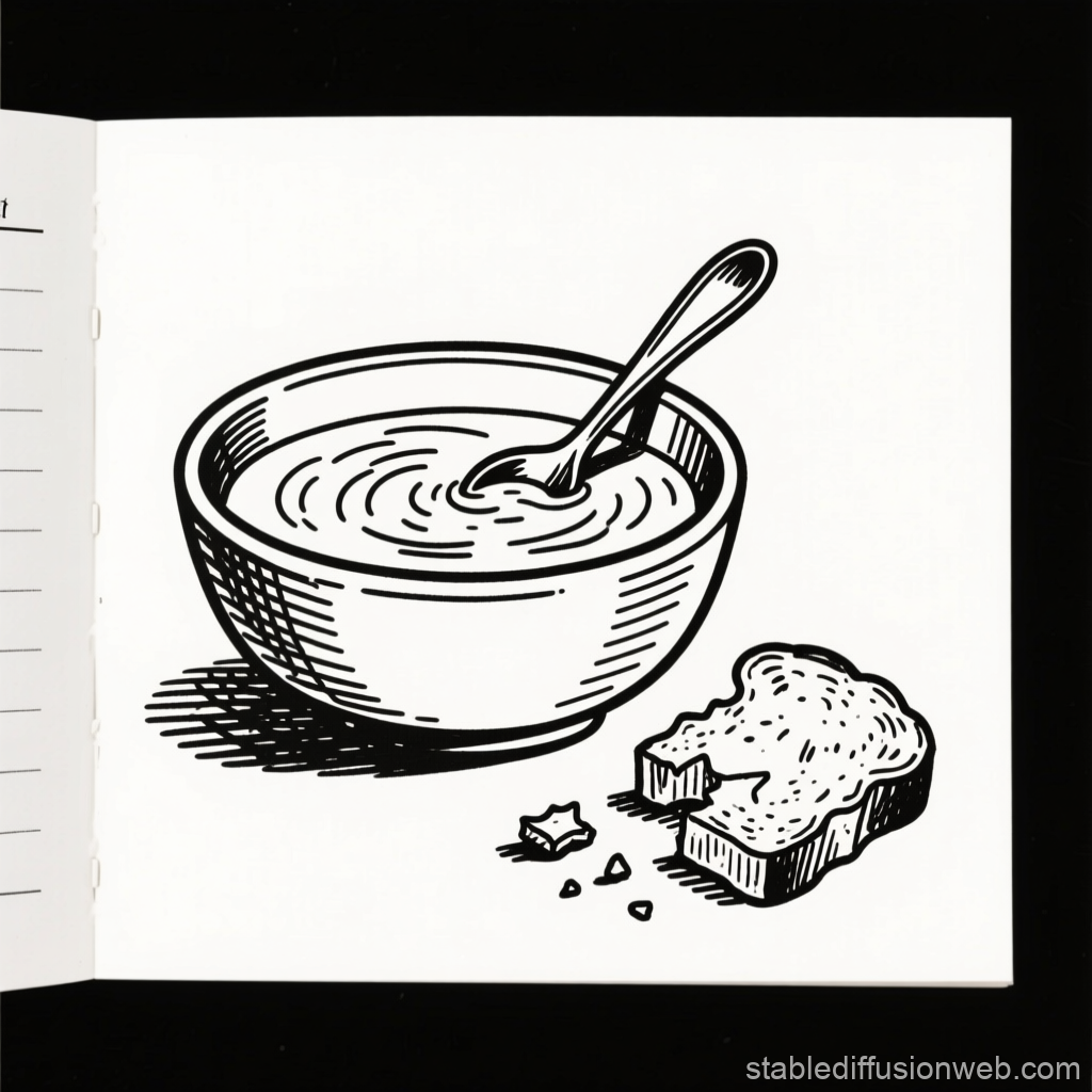 Vintage 1950s Black and White Soup Sketch