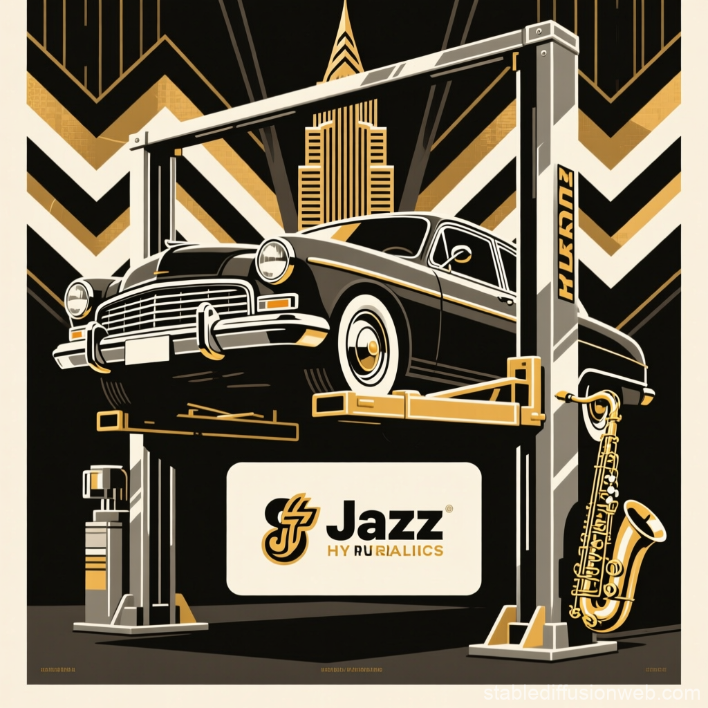 Vintage Car Lifted on Hydraulic Jazz-Themed Platform