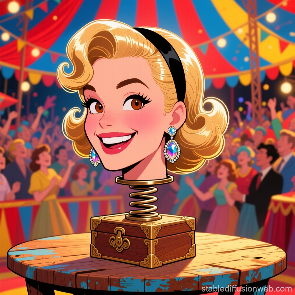 Vintage Circus Woman Jack-in-the-Box Illustration