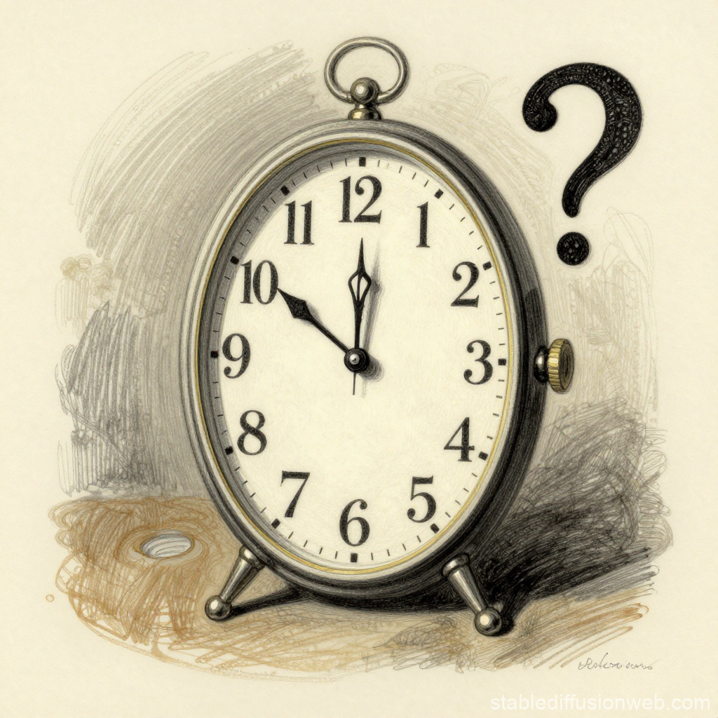 Vintage Clock with Question Mark Illustration