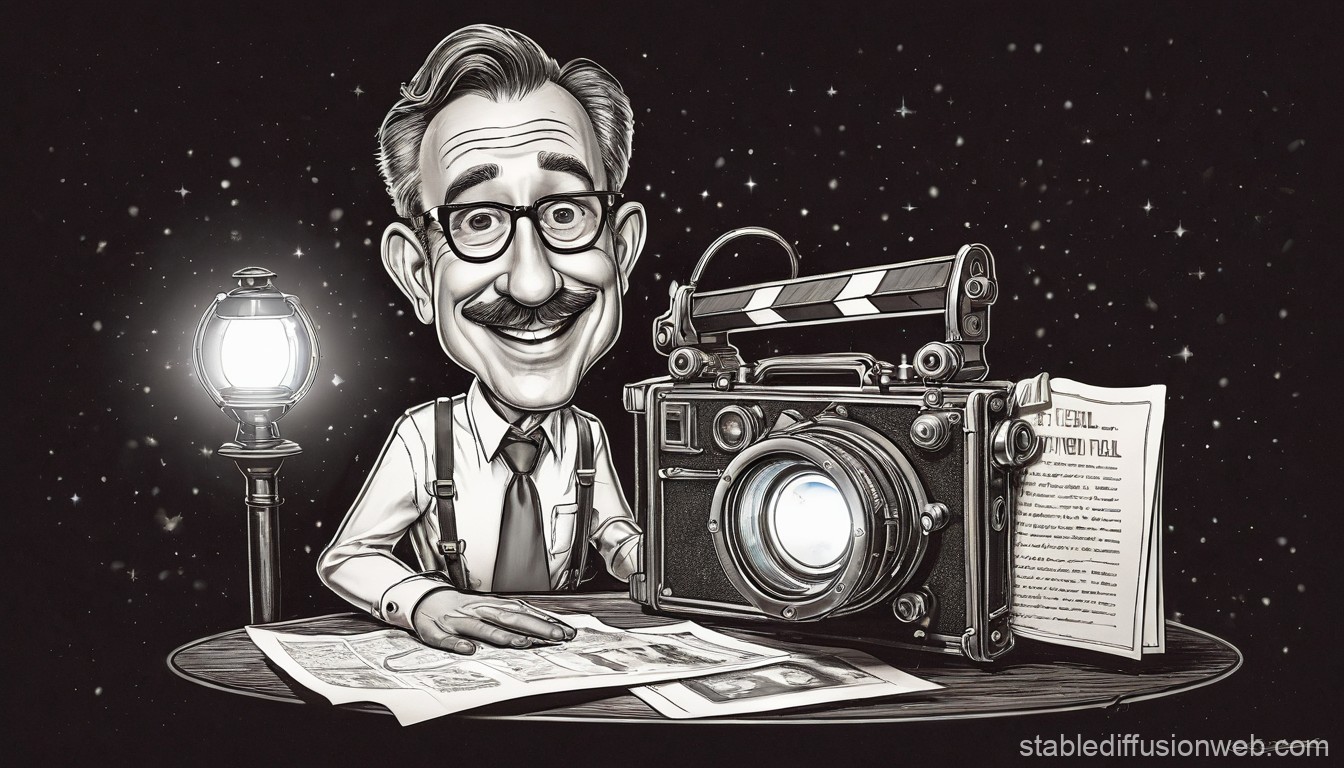 Vintage Filmmaker with Classic Camera in Starry Night