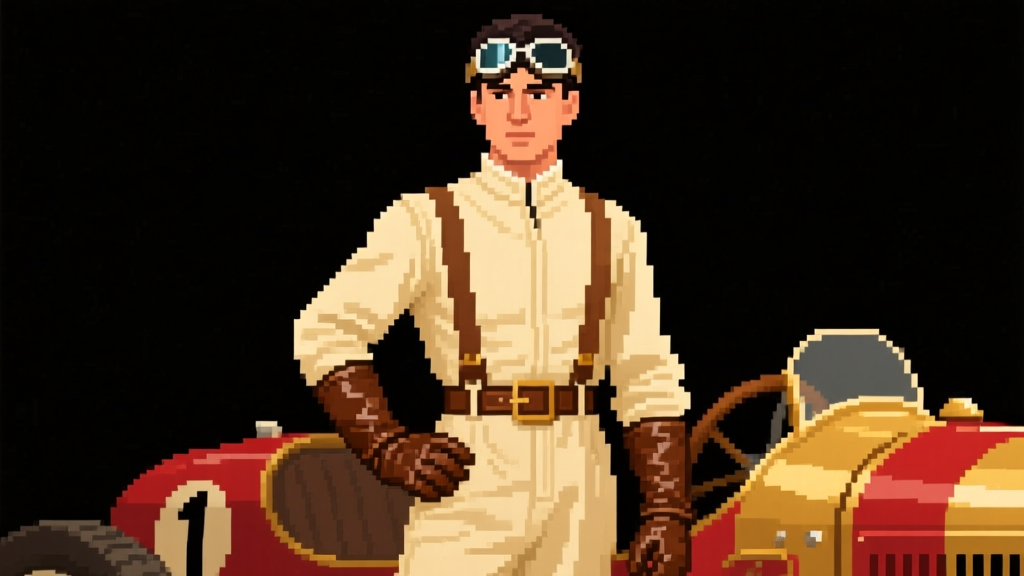 Vintage Italian Race Car Driver in Pixel Art Style