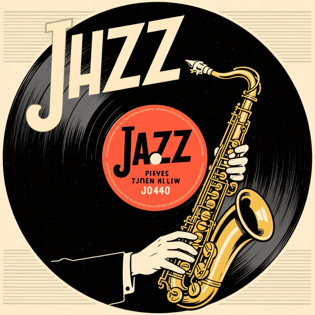 Vintage Jazz Record with Saxophone Illustration
