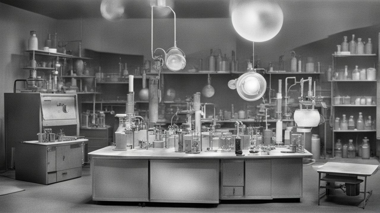 Vintage Laboratory with Scientific Equipment in Black and White