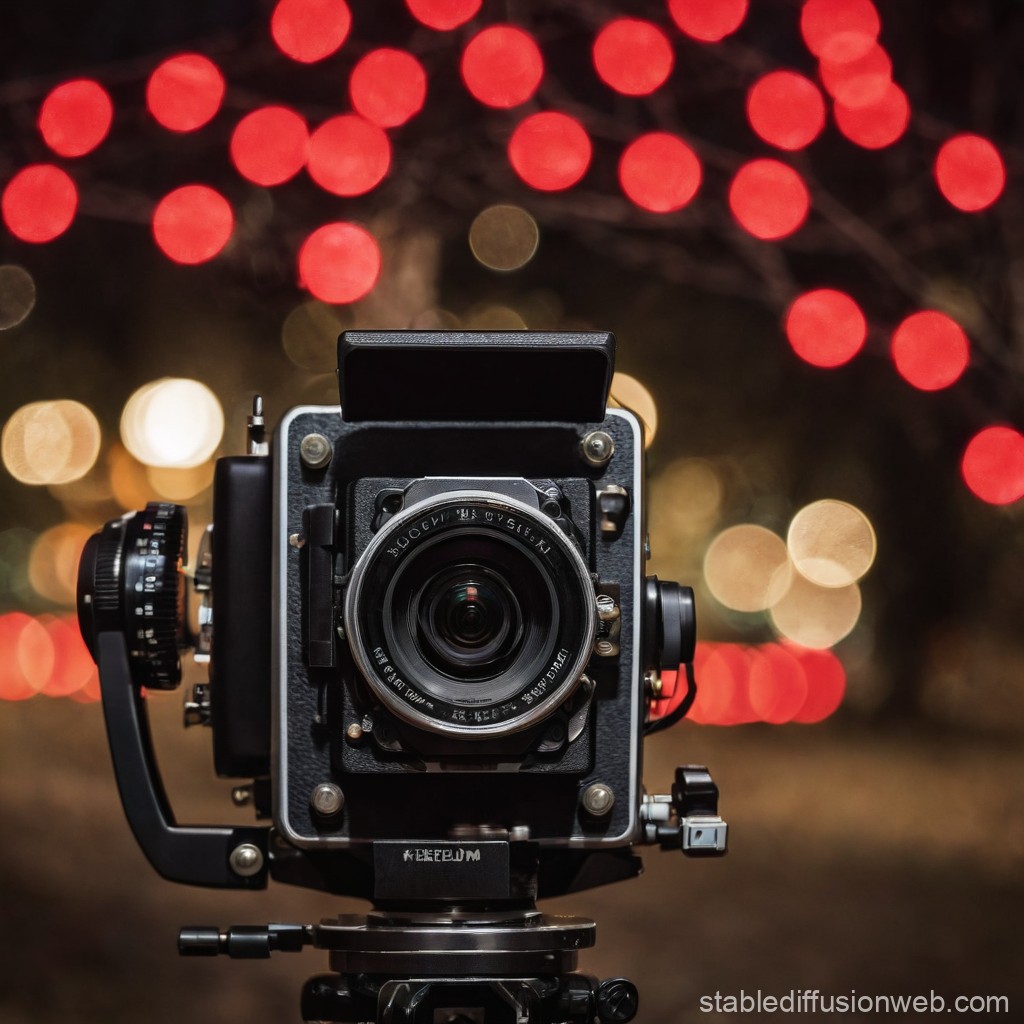Vintage Large Format Camera with Bokeh Lights