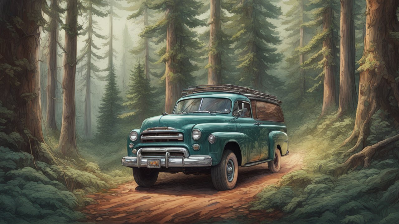 Vintage Lumberjack Truck in a Misty Forest