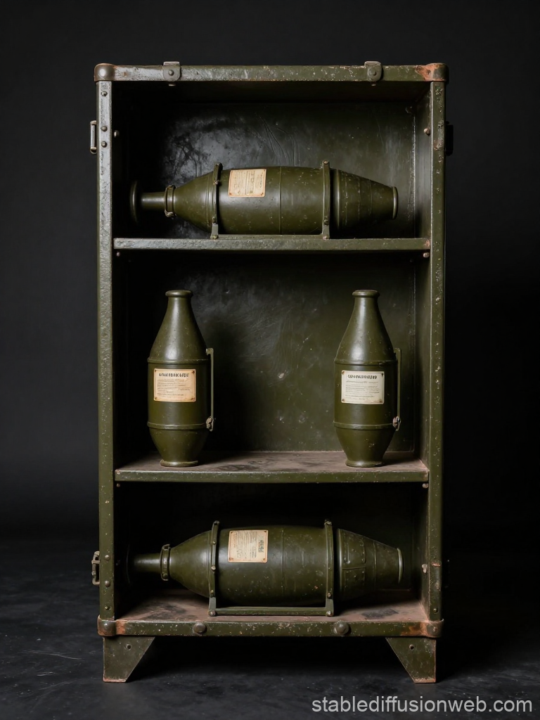 Vintage Military Storage Cabinet with WWII Artillery Shells