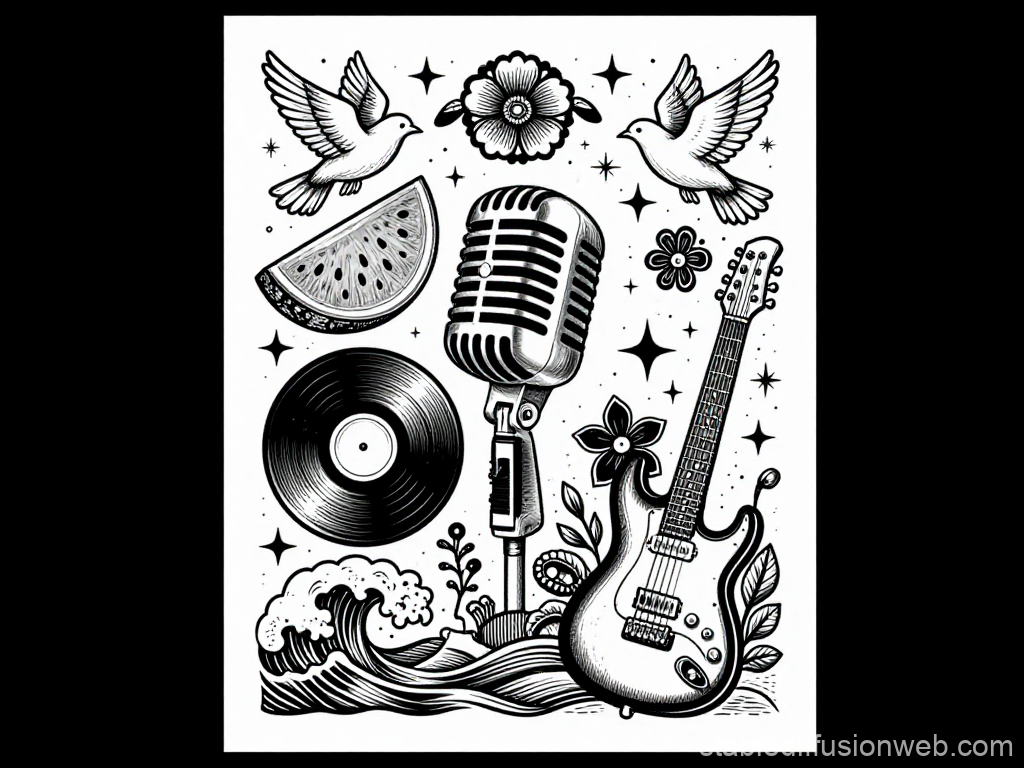 Vintage Music and Nature Engraving