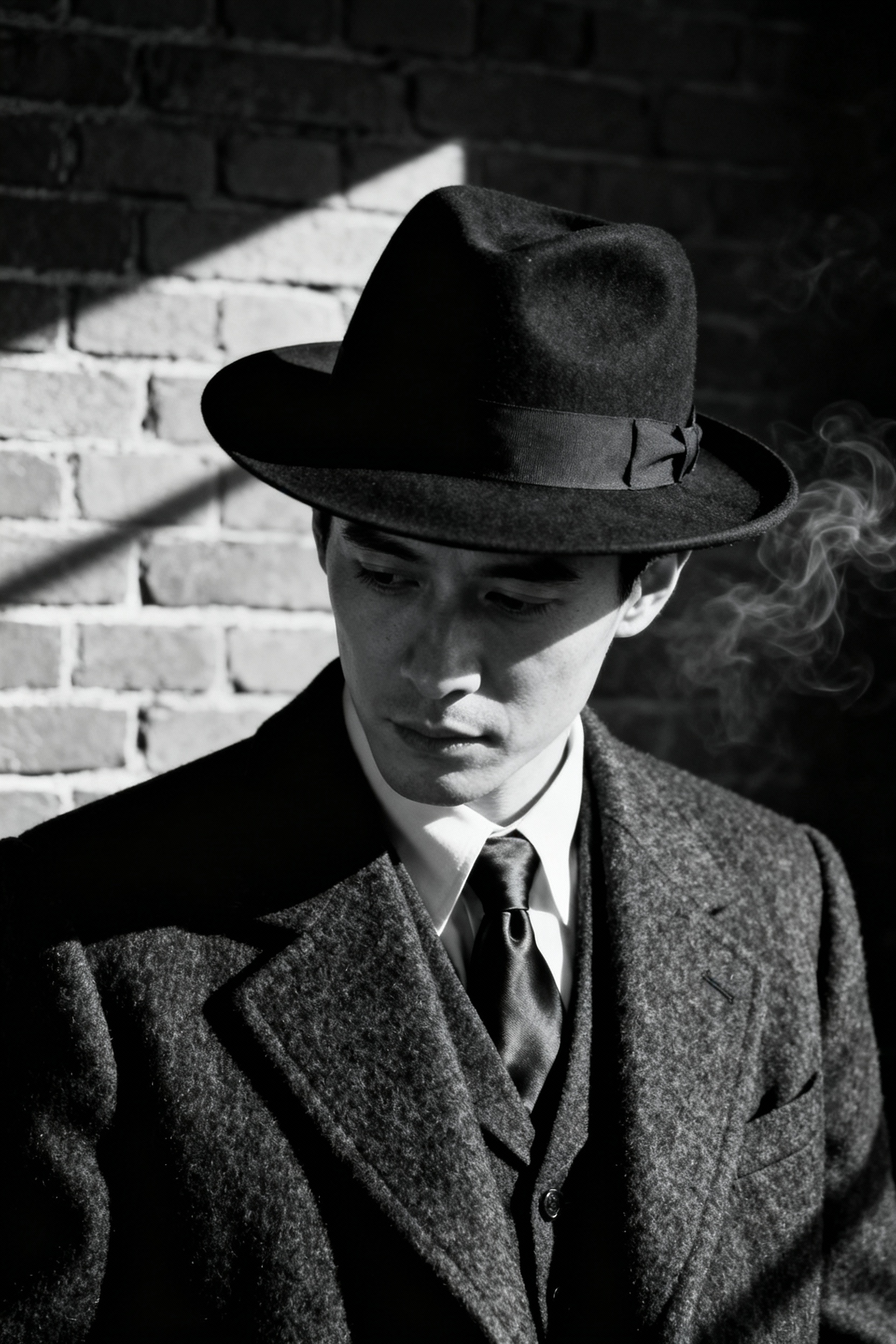 Vintage Noir Portrait of a Man in Fedora and Suit