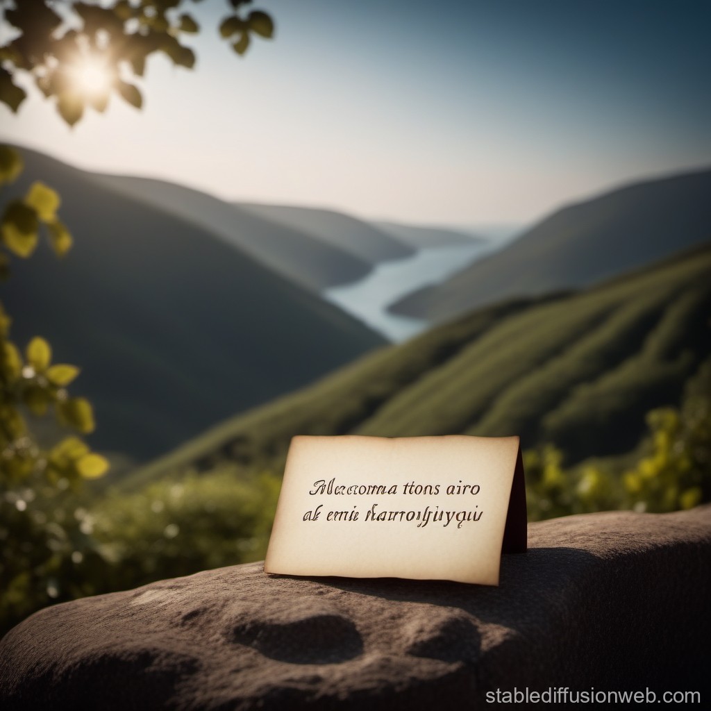 Vintage Note on a Rock Overlooking a Serene Valley