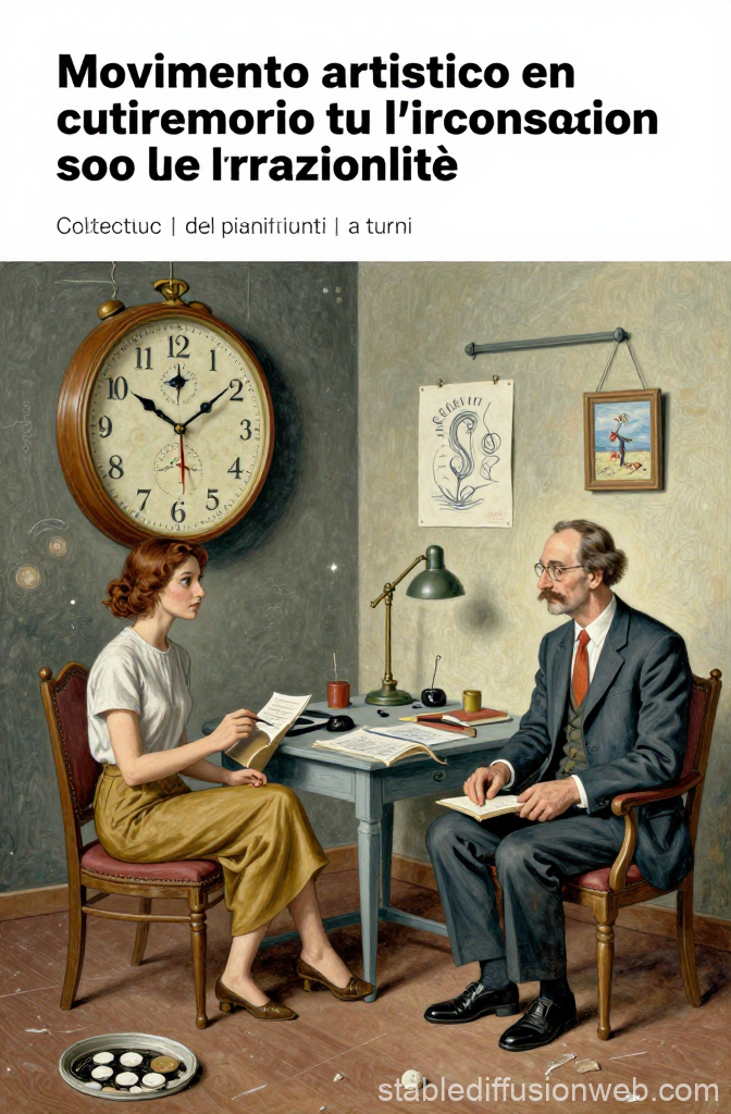 Vintage Office Scene with Clock and Two People Discussing