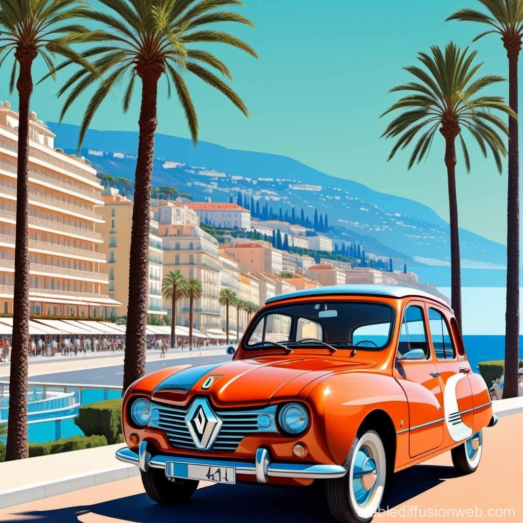 Vintage Orange Renault Car by Mediterranean Coast