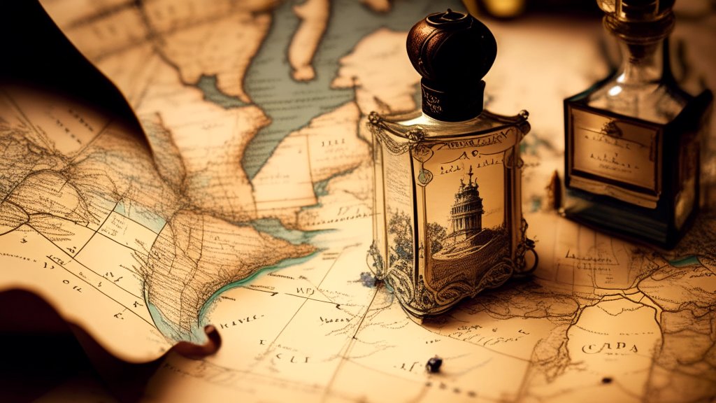 Vintage Perfume Bottles on an Antique Map