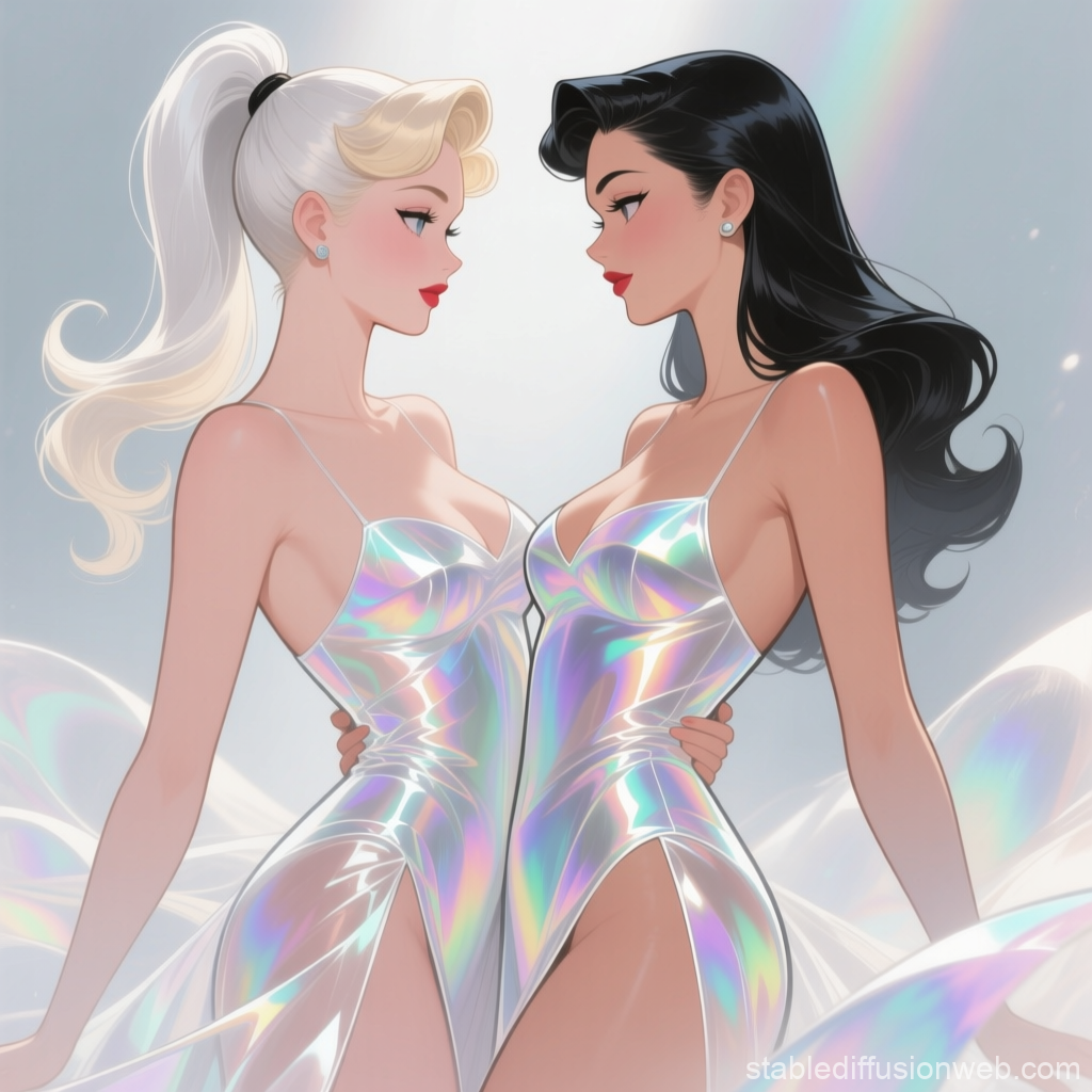 Vintage Pin-Up Duo in Iridescent Dresses