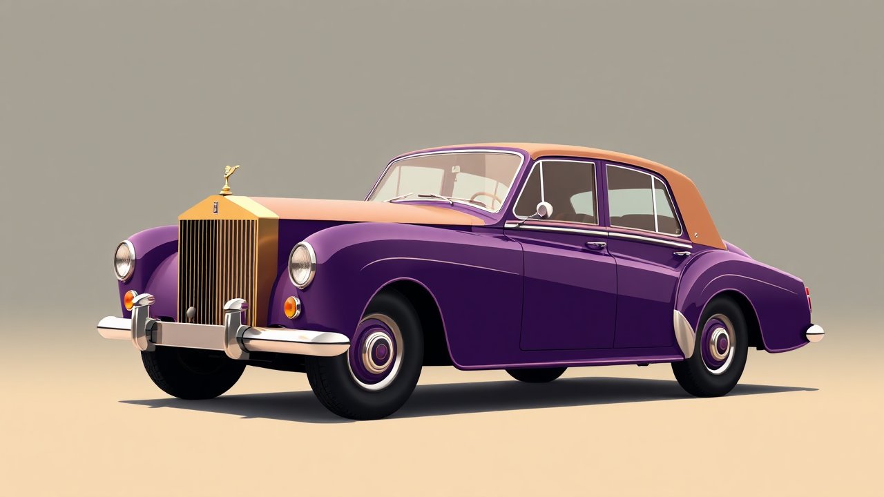 Vintage Rolls Royce Classic Car in Purple and Gold