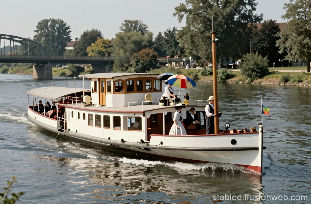 Vintage Steam Launch Boat on a Calm River