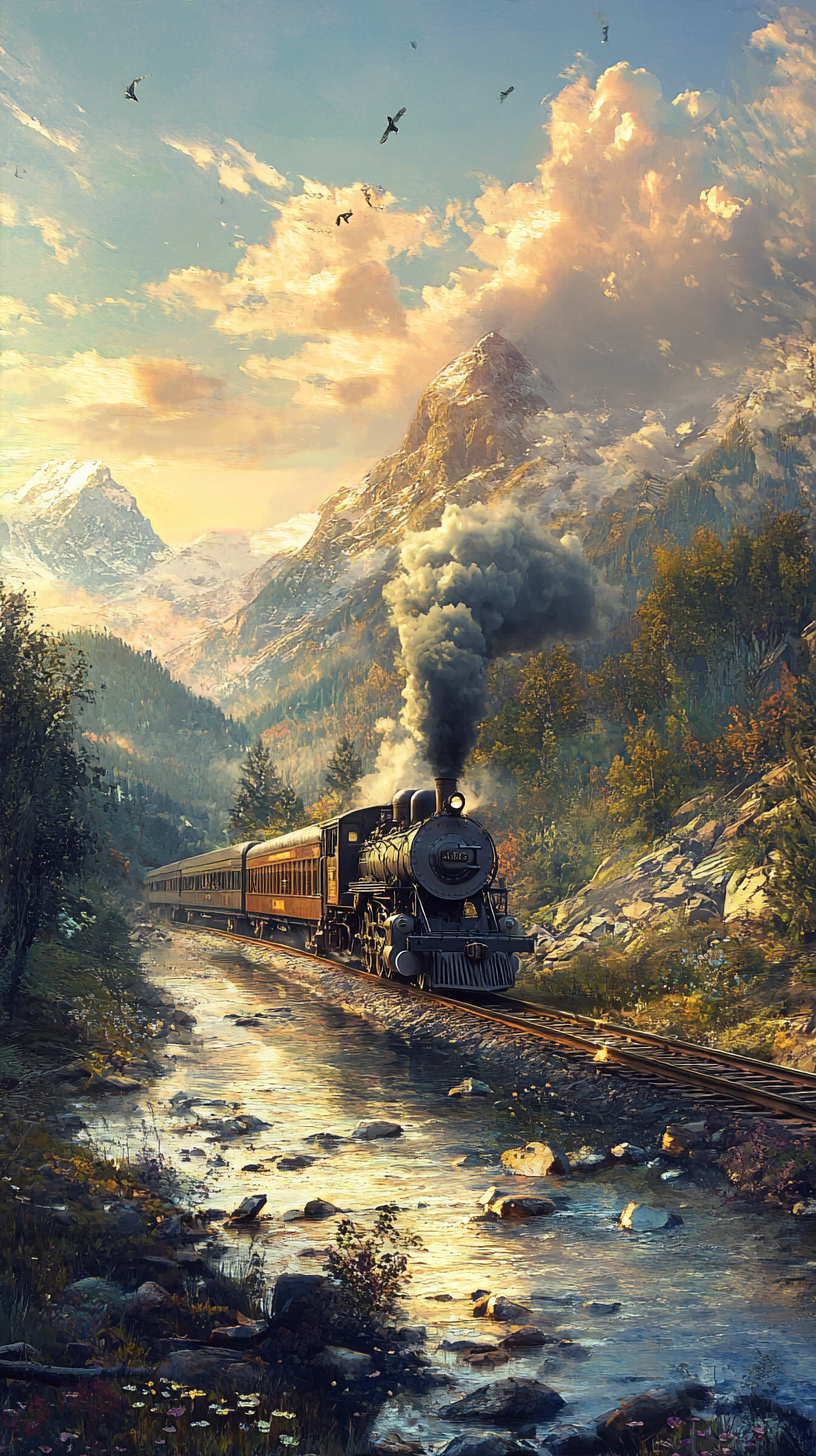 Vintage Steam Train Journey Through Mountain Valley