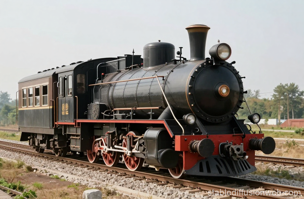 Vintage Steam Train on Railway Track