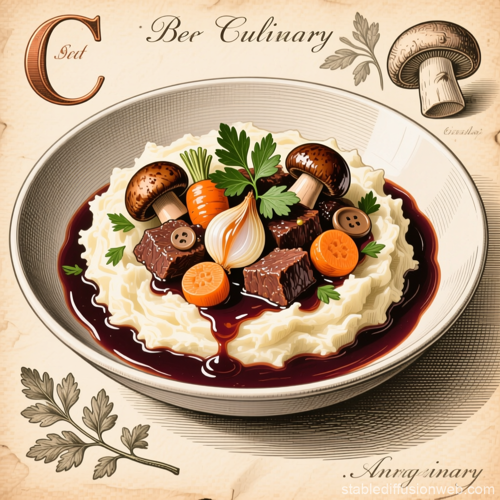 Vintage Style Beef Bourguignon Illustration