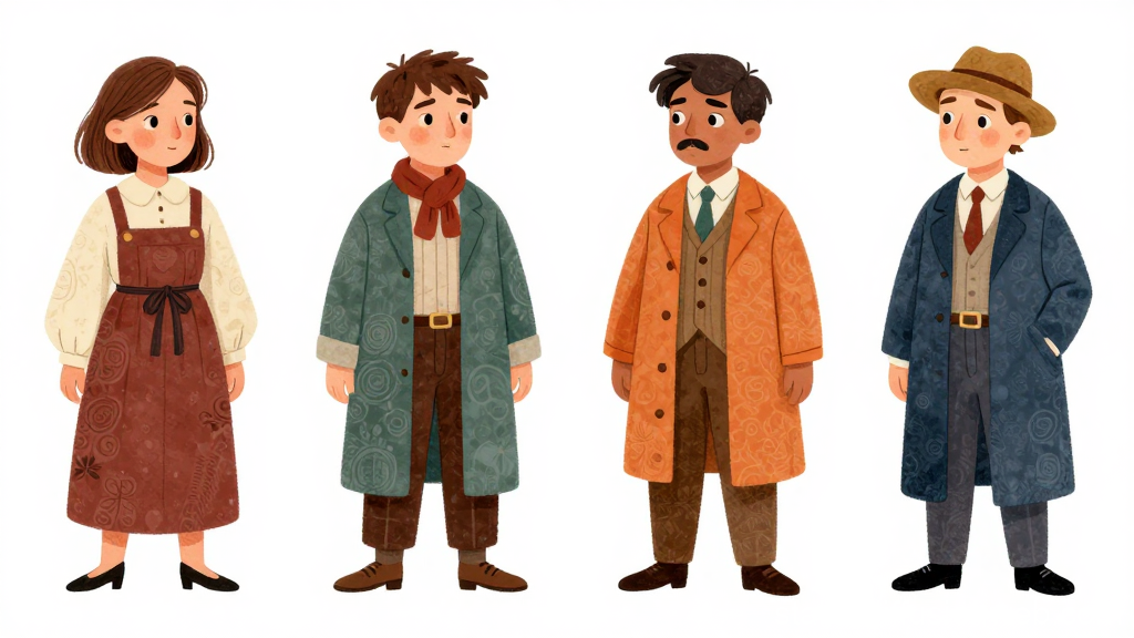 Vintage Style Character Illustrations in Warm Tones