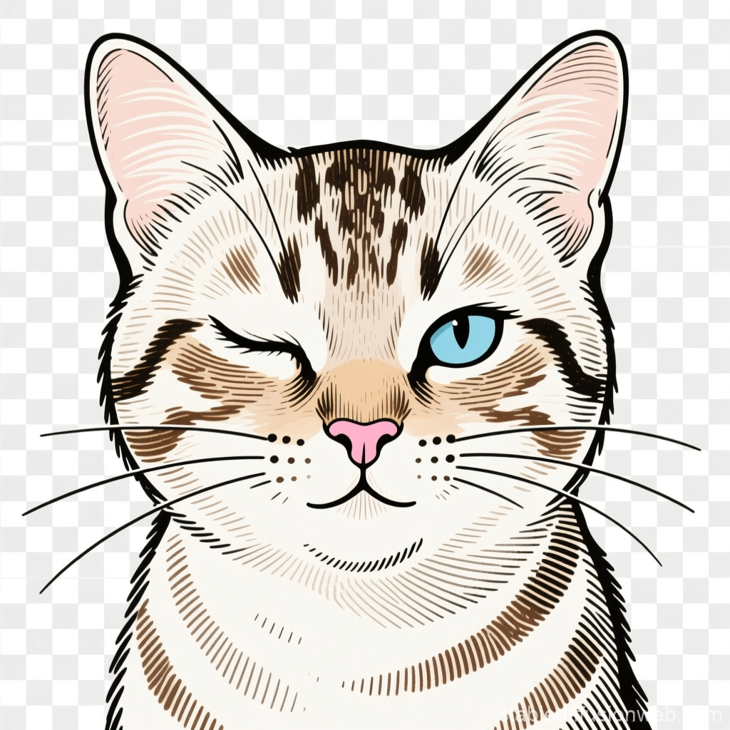 Vintage Style Winking Snow Bengal Cat Illustration