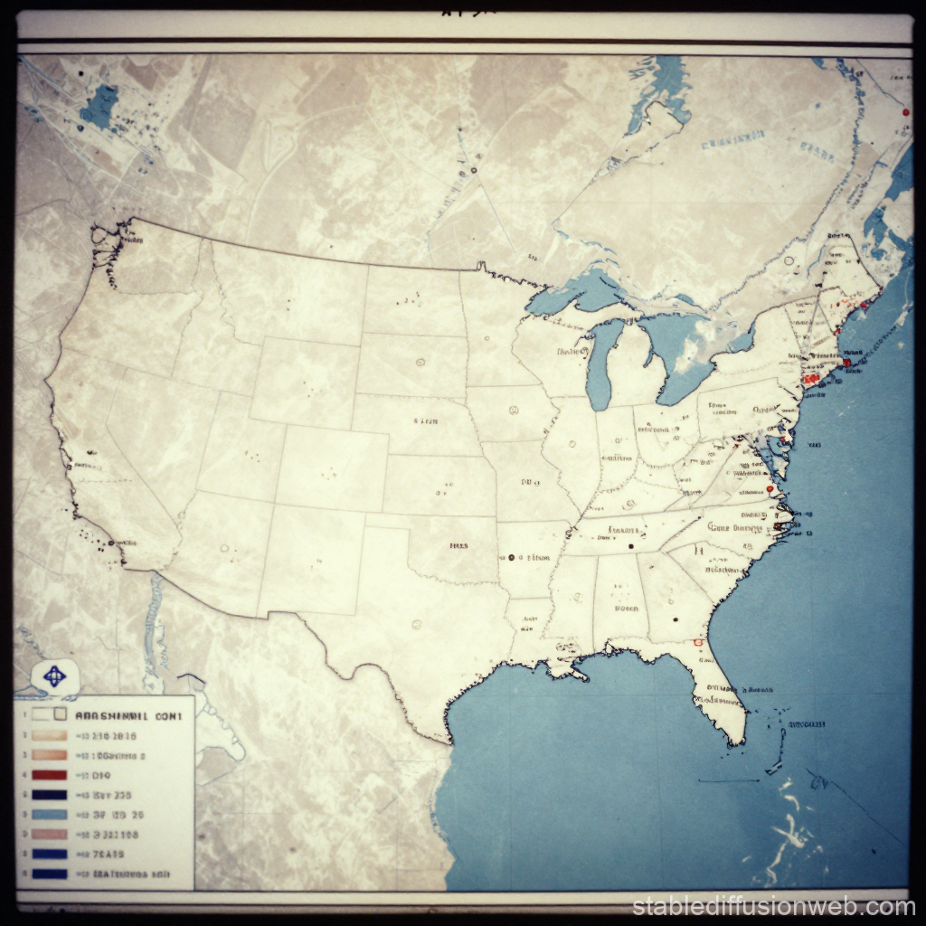 Vintage Styled Map of the United States with Coastal Markings