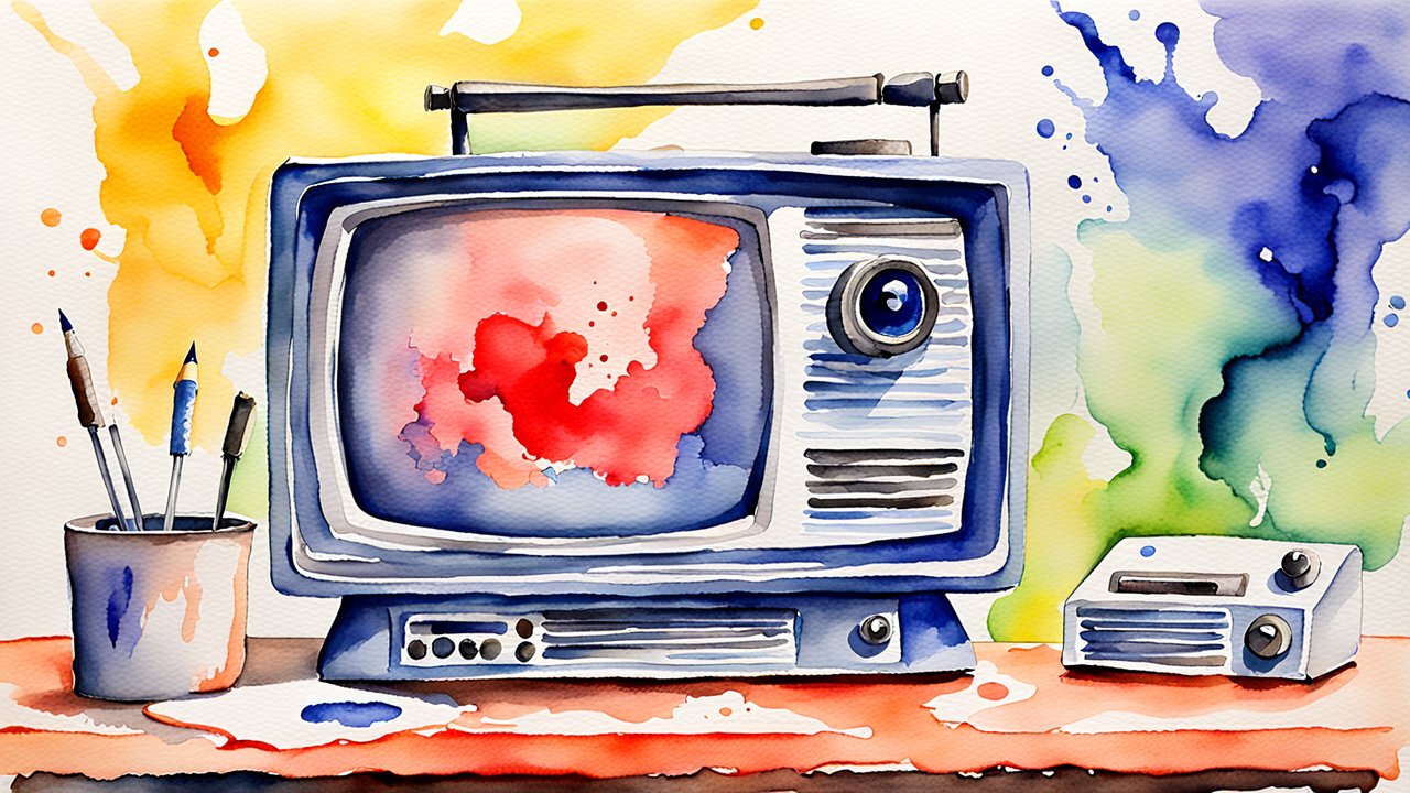 Vintage Television Set in Vibrant Watercolor Style
