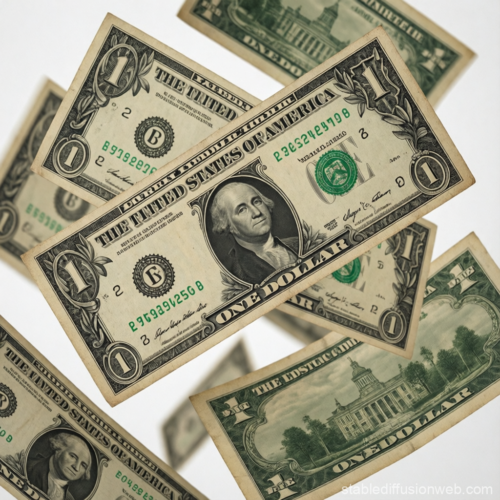 Vintage US One Dollar Bills Floating