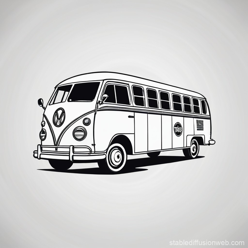Vintage Van Black and White Illustration