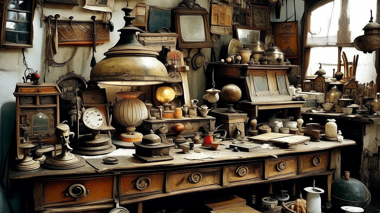 Vintage Workshop Filled with Antique Scientific Instruments