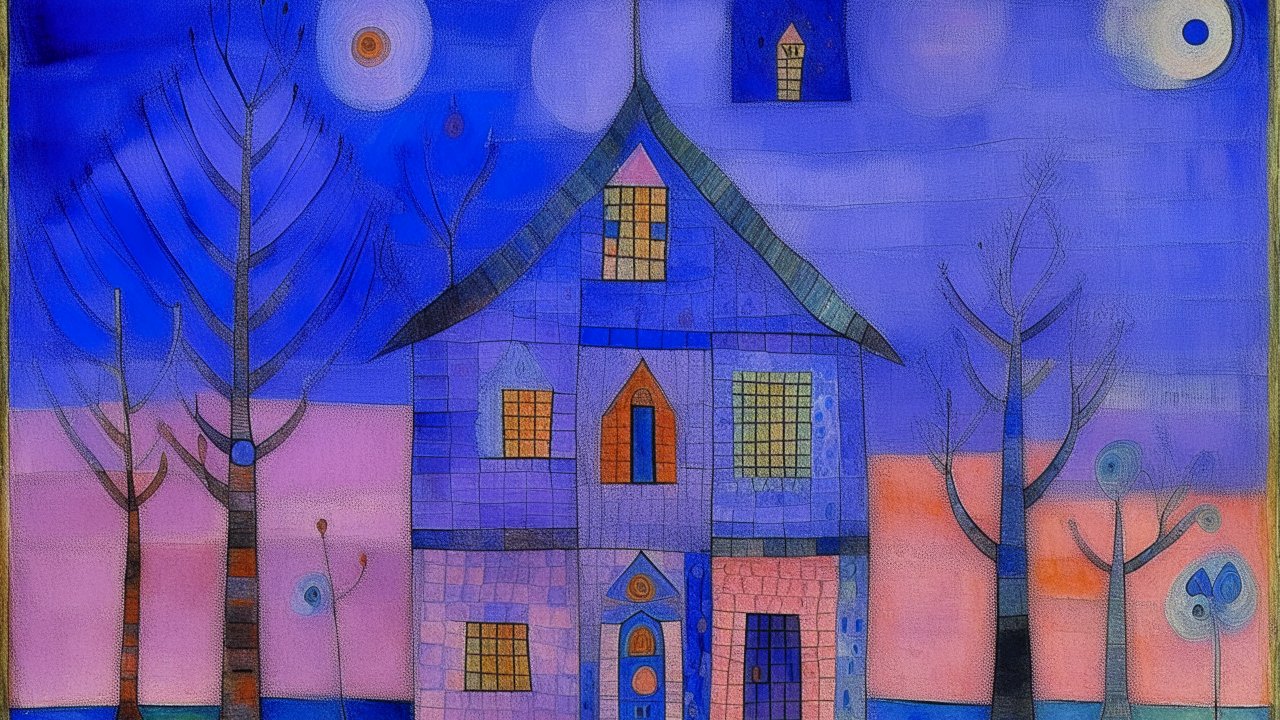 Violet Haunted Mansion in Surreal Landscape