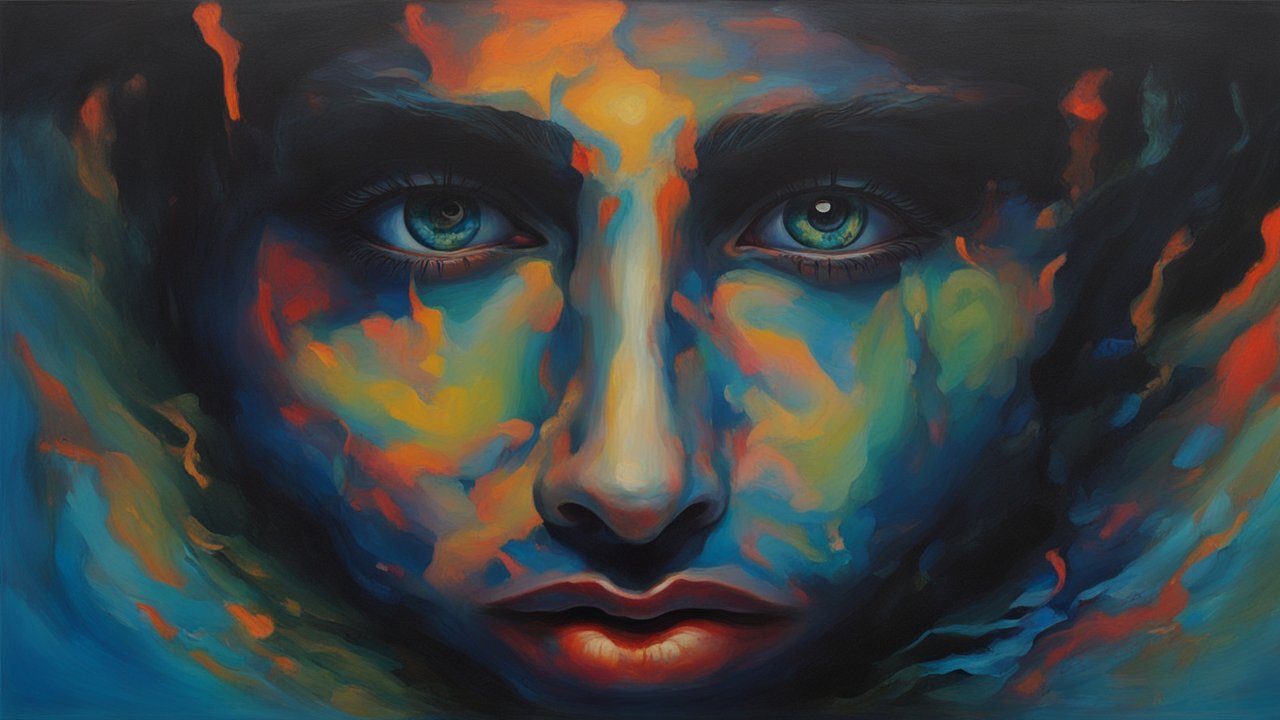 Vivid Abstract Portrait with Intense Gaze
