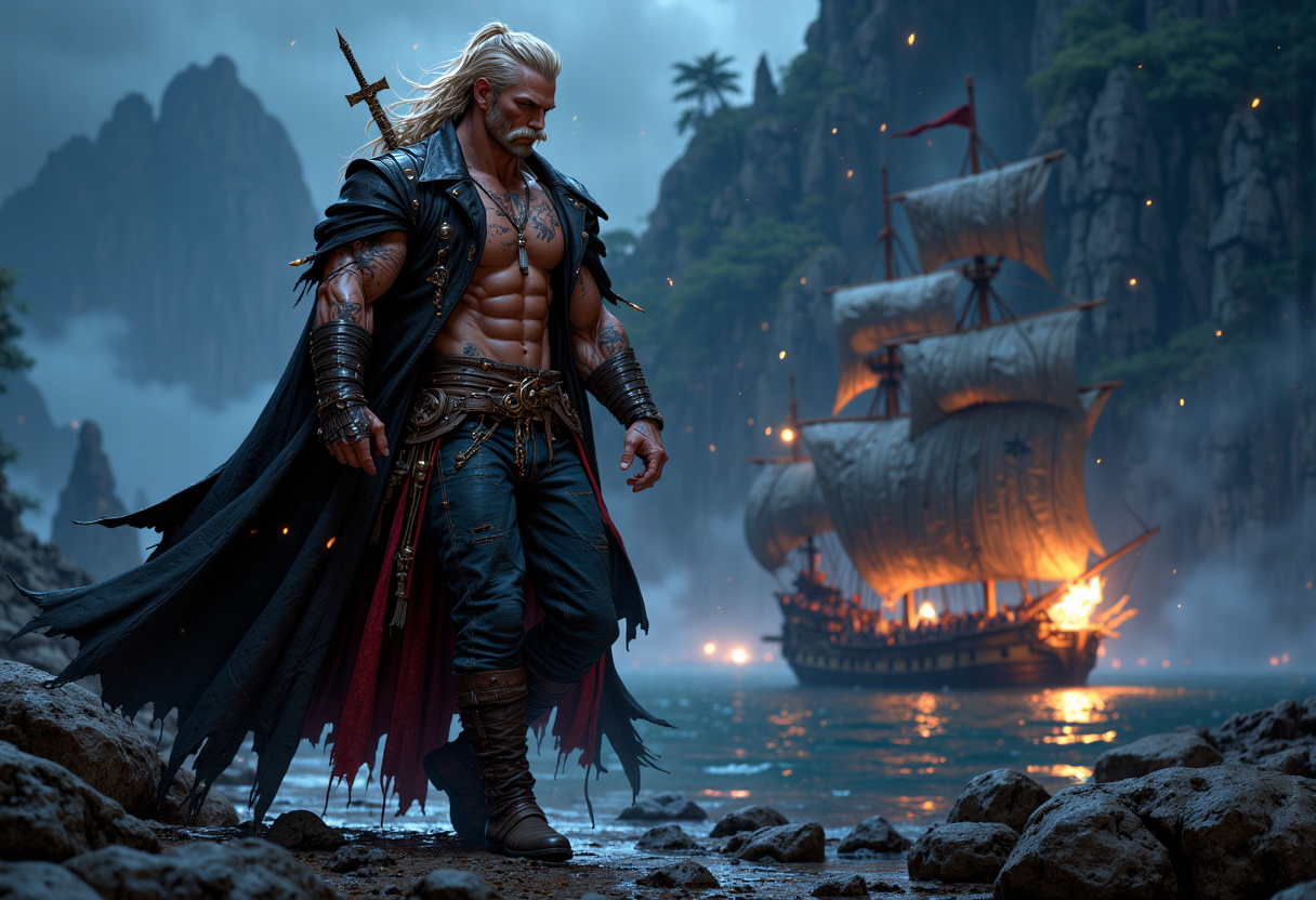 Vivid Fantasy Warrior by Burning Pirate Ship