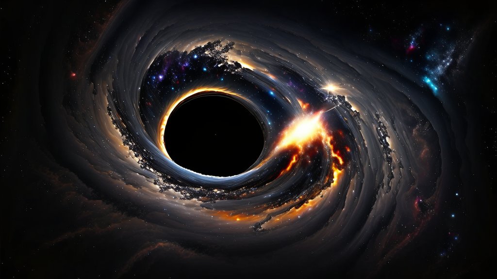 Vivid Galaxy with a Black Hole Swirling in Space