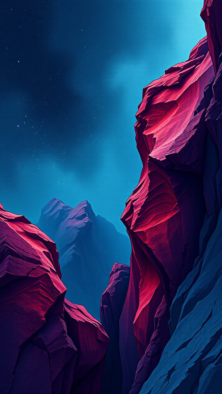 Vivid Red Rock Canyon Under a Starry Blue Sky