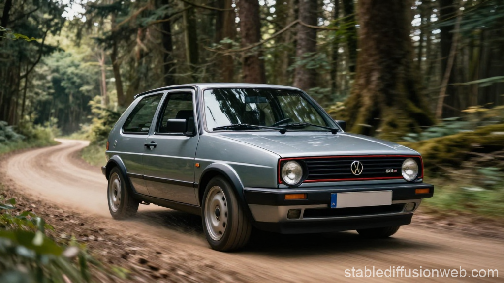 Volkswagen Golf GTI Mk2 Racing on Forest Dirt Road