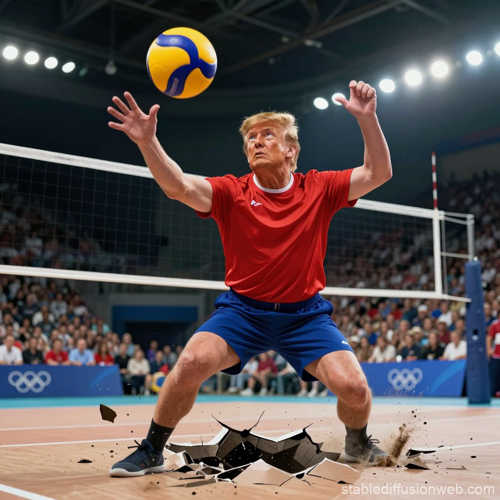 Volleyball Player Breaking Court Floor Mid-Game