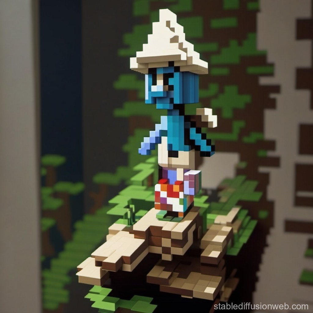 Voxel Art Smurf Character on Floating Platform